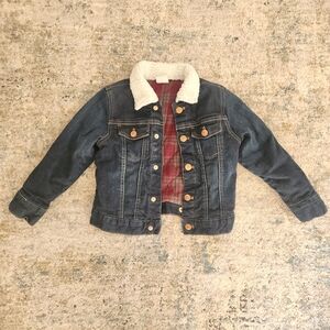 H&M Kids Blue Denim Jacket with White Sherpa Collar Warm Lining Flannel 5/6